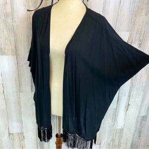 Victoria’s Secret Women’s Black Open Front Kimono Cardigan Fringe‎ Sz XS/S